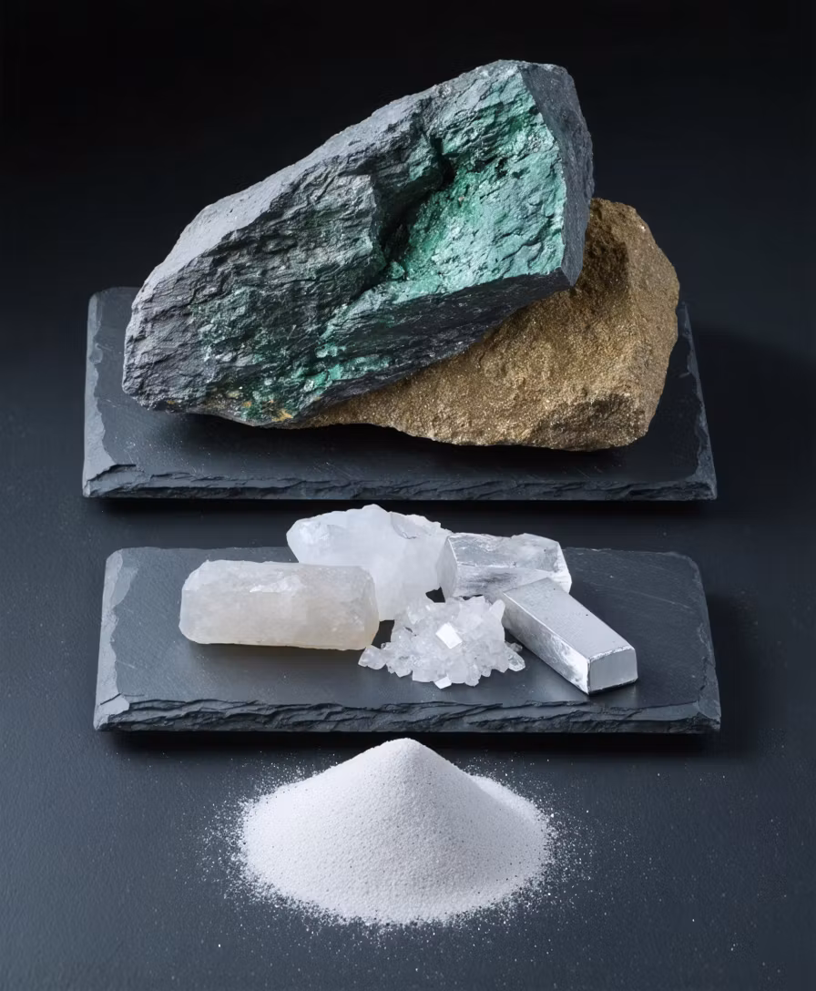 Industrial mineral products — nickel ore, silica sand, aluminium ingot